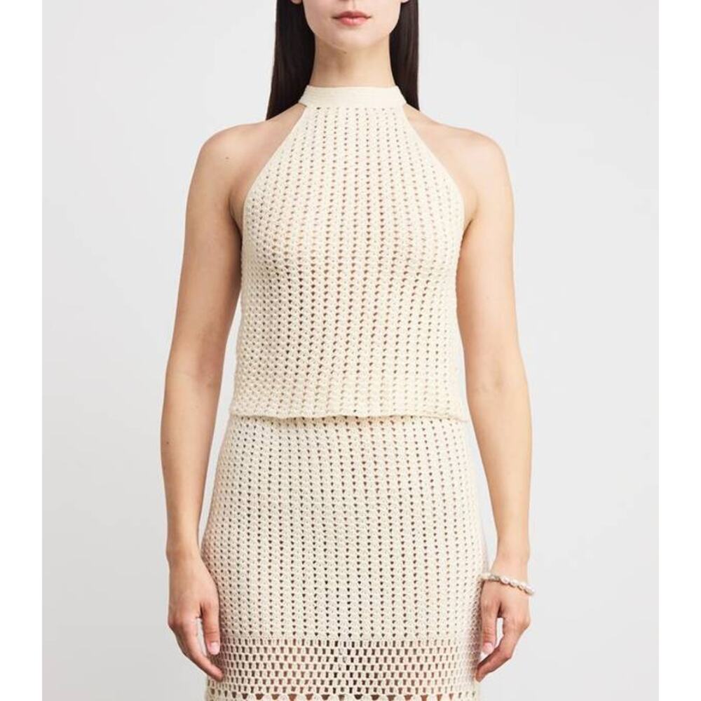 ESCVDO Reflejo Handmade Crochet Halter Top in Ivory XS